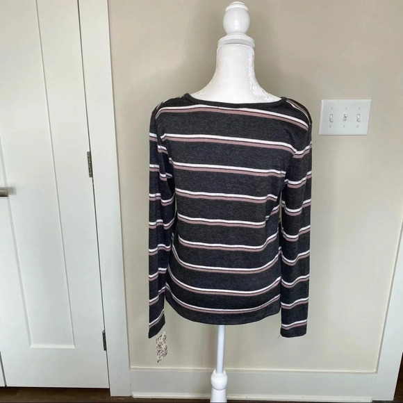 NWT Pink Republic Pink White and Gray Striped Pullover Sweater With Scoop Neck - Picture 6 of 14